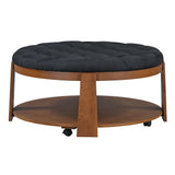 Round Ottoman Coffee Table Oversized Tufted Wood Base Black - Furniture Home Direct