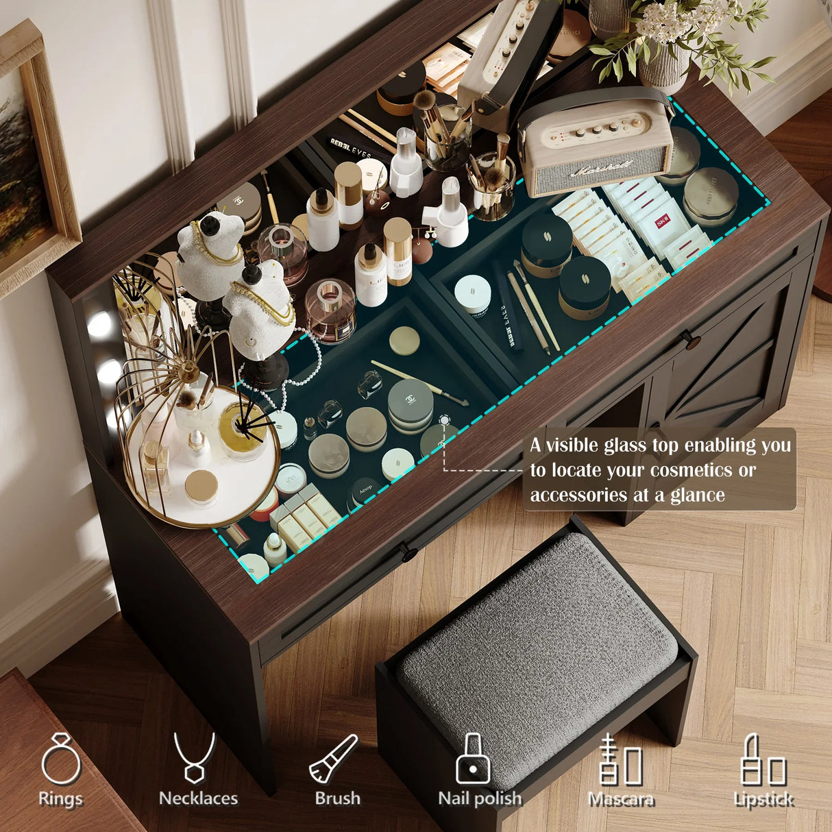 Makeup Vanity Desk With Large Mirror And Lights Black - Furniture Home Direct