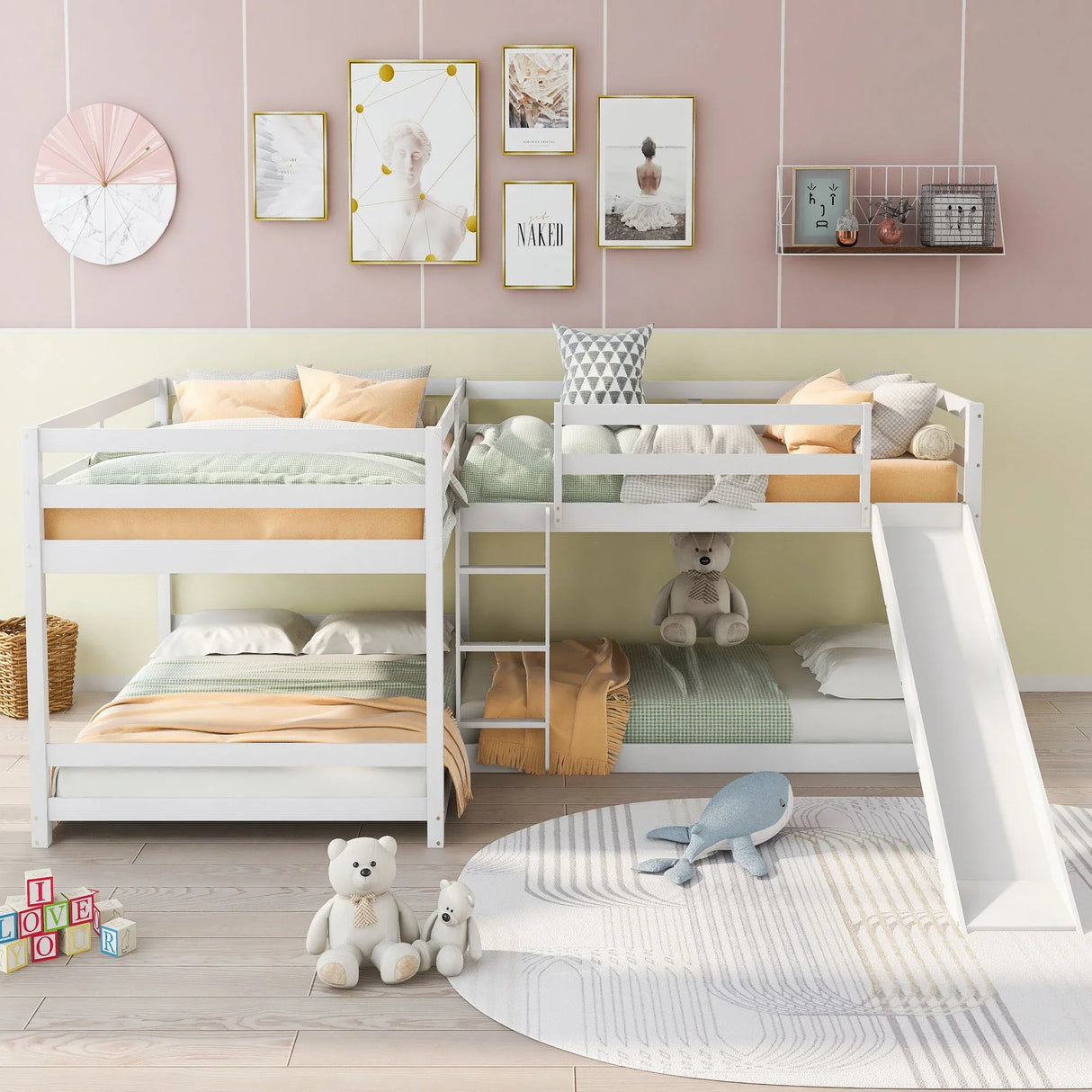 L-Shaped Bunk Bed With Slide And Short Ladder - Furniture Home Direct