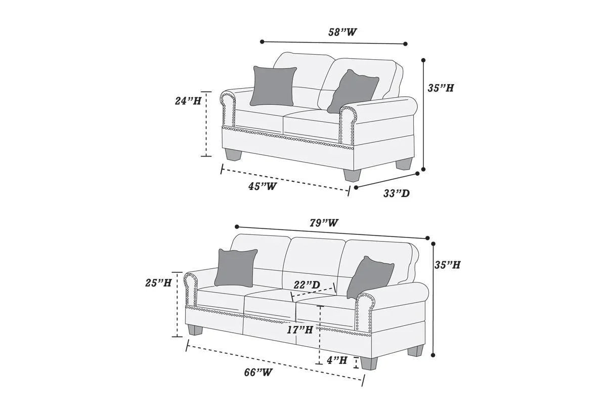 Black Bonded Leather 2 Piece living Room Set (Sofa and Love Seat) - Black - Furniture Home Direct