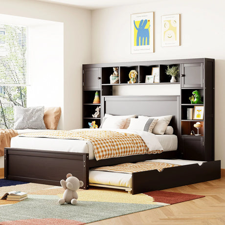 Bed With All In One Cabinet, Shelf And Sockets, Trundle - Furniture Home Direct