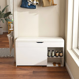 Modern Design Entryway Bench With Adjustable 3 Tier Flip-Up Drawers And Hidden Cabinet - White - Furniture Home Direct