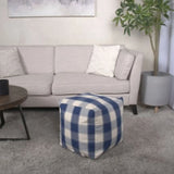 Connor - Checkered Square Pouf Ottoman And Floor Cushion - Ivory / Navy - Furniture Home Direct