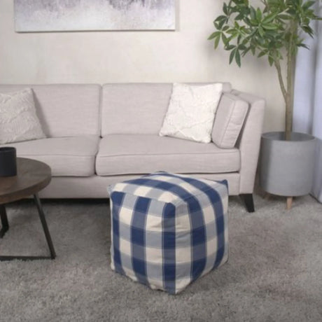 Connor - Checkered Square Pouf Ottoman And Floor Cushion - Ivory / Navy - Furniture Home Direct