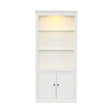 Retro Style Display Bookcase With Adjustable LED Ceiling Light And Tempered Glass Shelves - White - Furniture Home Direct