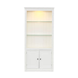 Retro Style Display Bookcase With Adjustable LED Ceiling Light And Tempered Glass Shelves - White - Furniture Home Direct
