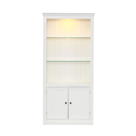 Retro Style Display Bookcase With Adjustable LED Ceiling Light And Tempered Glass Shelves - White - Furniture Home Direct