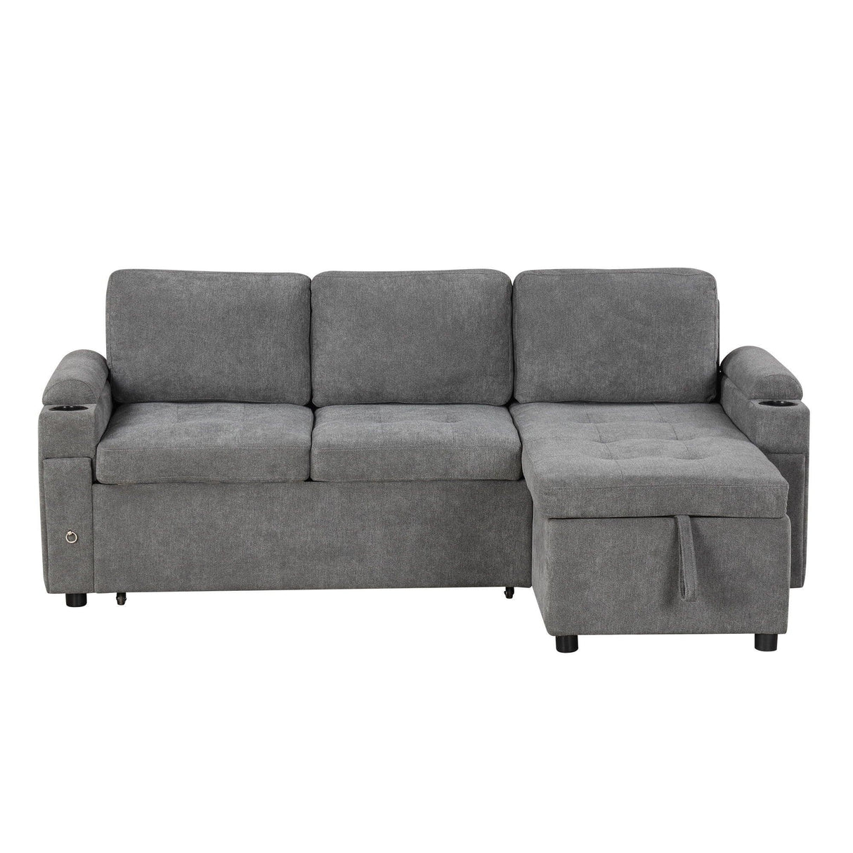 Convertible L Shaped Sofa Couch With Storage, Cup Holders, USB Ports - Furniture Home Direct