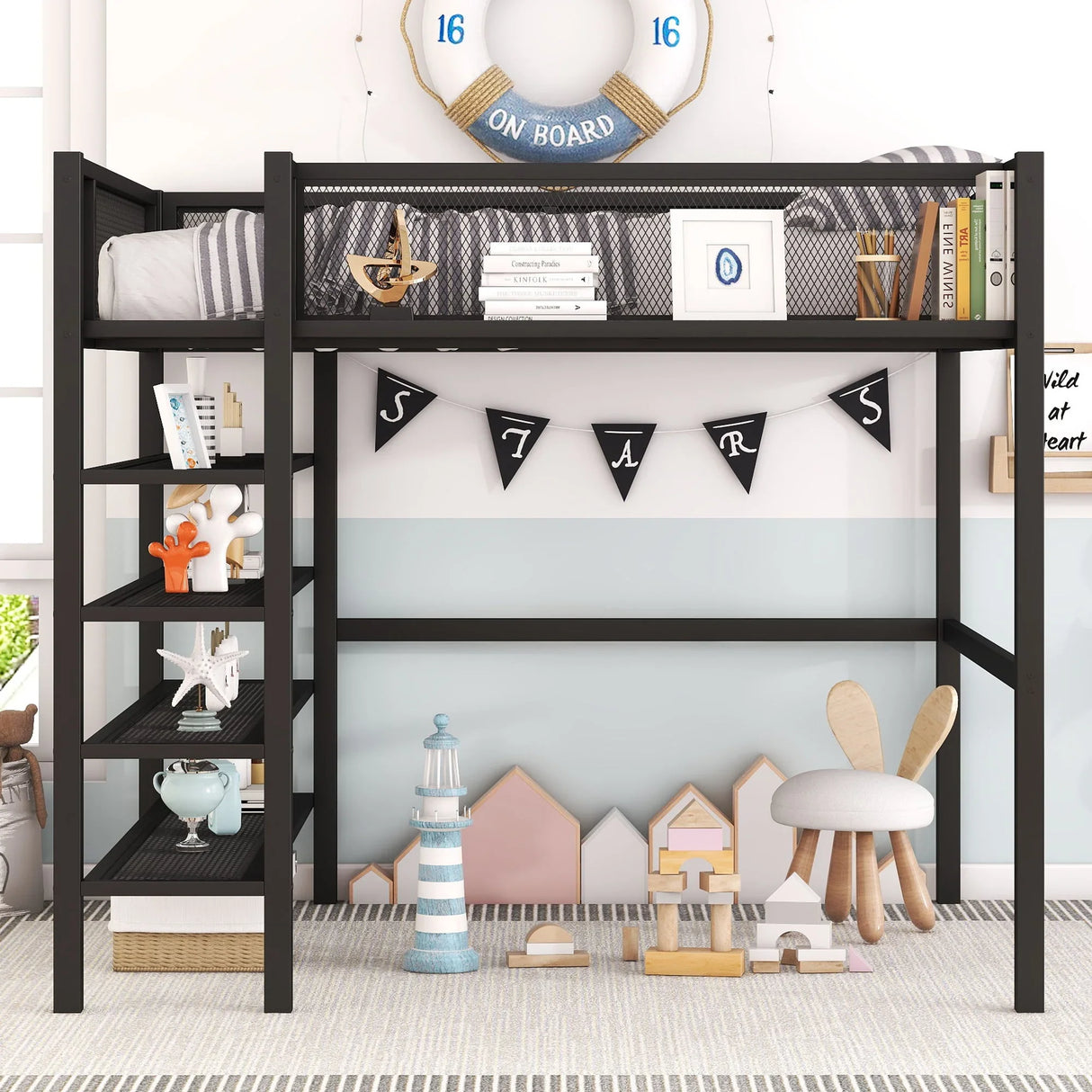 Loft Bed With 4 Tier Shelves And Storage - Furniture Home Direct