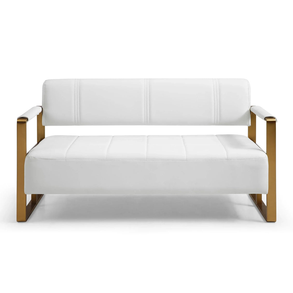 Modern Upholstery Accent Loveseat Sofa For Living Room 2 Seater With Golden Metal Arms - Furniture Home Direct
