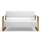 Modern Upholstery Accent Loveseat Sofa For Living Room 2 Seater With Golden Metal Arms - Furniture Home Direct