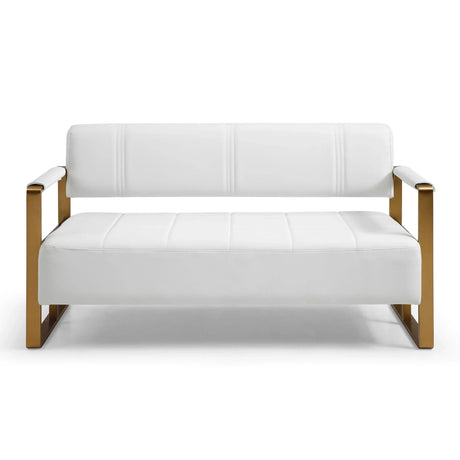 Modern Upholstery Accent Loveseat Sofa For Living Room 2 Seater With Golden Metal Arms - Furniture Home Direct