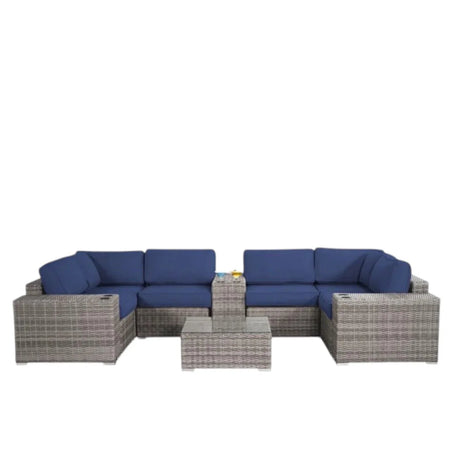 Modern Patio Rattan Sectional Set With Cushions - Furniture Home Direct