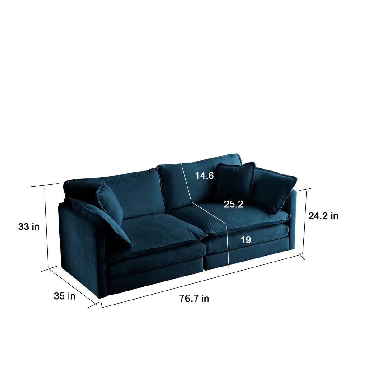Modern Extra Deep Living Room Set Including Sofa, Love Seat and Chair - Blue Chenille - Furniture Home Direct