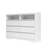 6 Drawer Dresser For Bedroom With LED Lights, Sturdy Frame - White - Furniture Home Direct