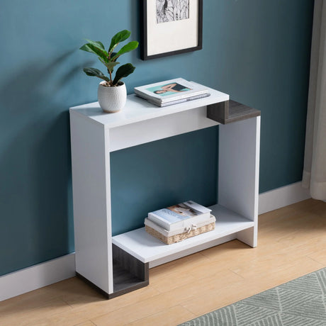 Contemporary Console Table With Two Open Shelves - White / Gray - Furniture Home Direct