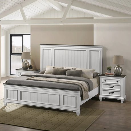 King Bed Set with Nightstands Shiplap Antique White Gray - Furniture Home Direct