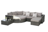 Wicker Outdoor Sectional Set with Curved Ottoman & Glass Top Table - Furniture Home Direct