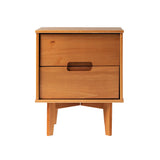 Mid-Century Modern 2 Drawer Solid Wood Nighstand With Cutout Handles - Furniture Home Direct