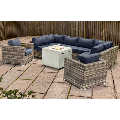 Premium 6 Person Wicker Patio Seating Group With Deep Cushions And Concrete Fire Pit - Gray Mix - Furniture Home Direct