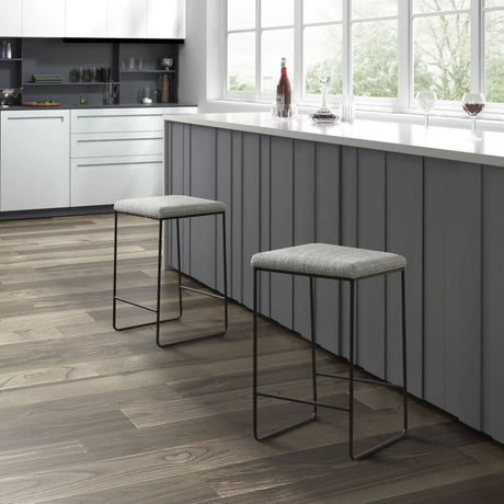Counter Stool With Faux Linen Seat - Heathered Gray / Matte Black - Furniture Home Direct
