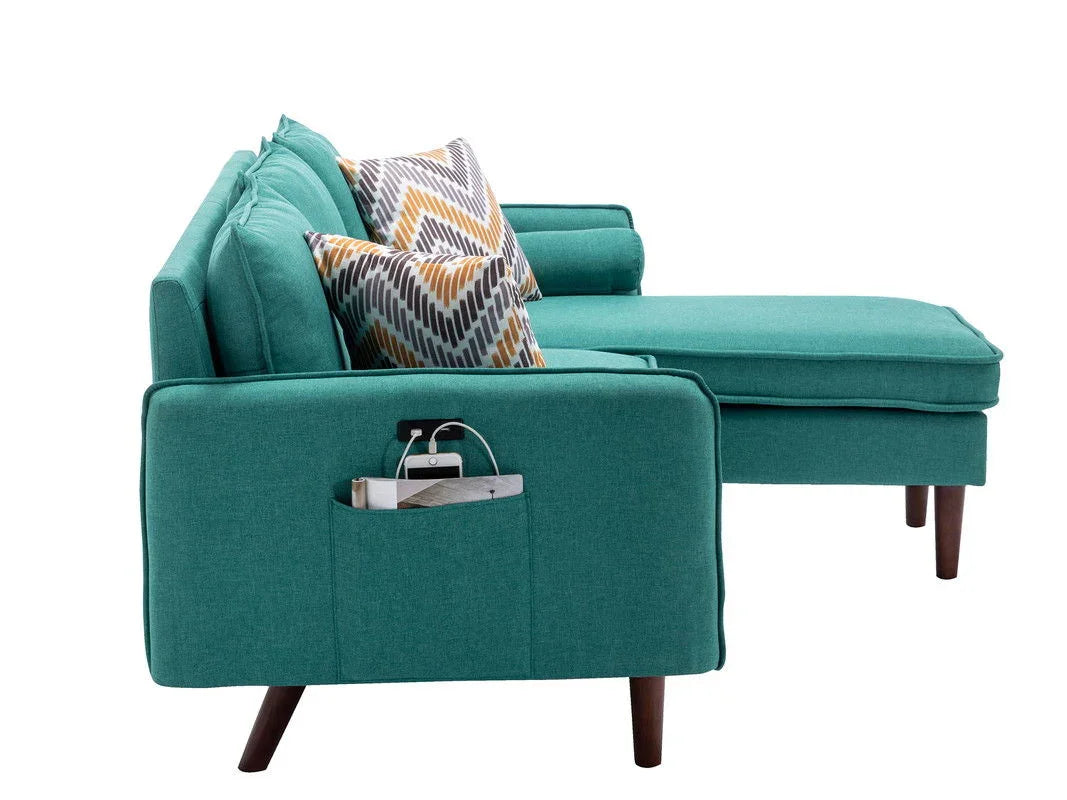 Mia - Sectional Sofa Chaise With USB Charger And Pillows - Furniture Home Direct