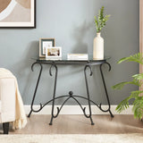 Tempered Glass Surface Console Table Coffee Table With Sturdy Construction For Living Room (Rustic) - Black - Furniture Home Direct