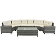 8 Pieces Outdoor Wicker Round Sofa Set, Half-Moon Sectional Sets All Weather, Curved Sofa Set With Rectangular Coffee Table, PE Rattan Water-Resistant And UV Protected, Movable Cushion - Furniture Home Direct