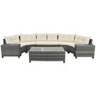 8 Pieces Outdoor Wicker Round Sofa Set, Half-Moon Sectional Sets All Weather, Curved Sofa Set With Rectangular Coffee Table, PE Rattan Water-Resistant And UV Protected, Movable Cushion - Furniture Home Direct