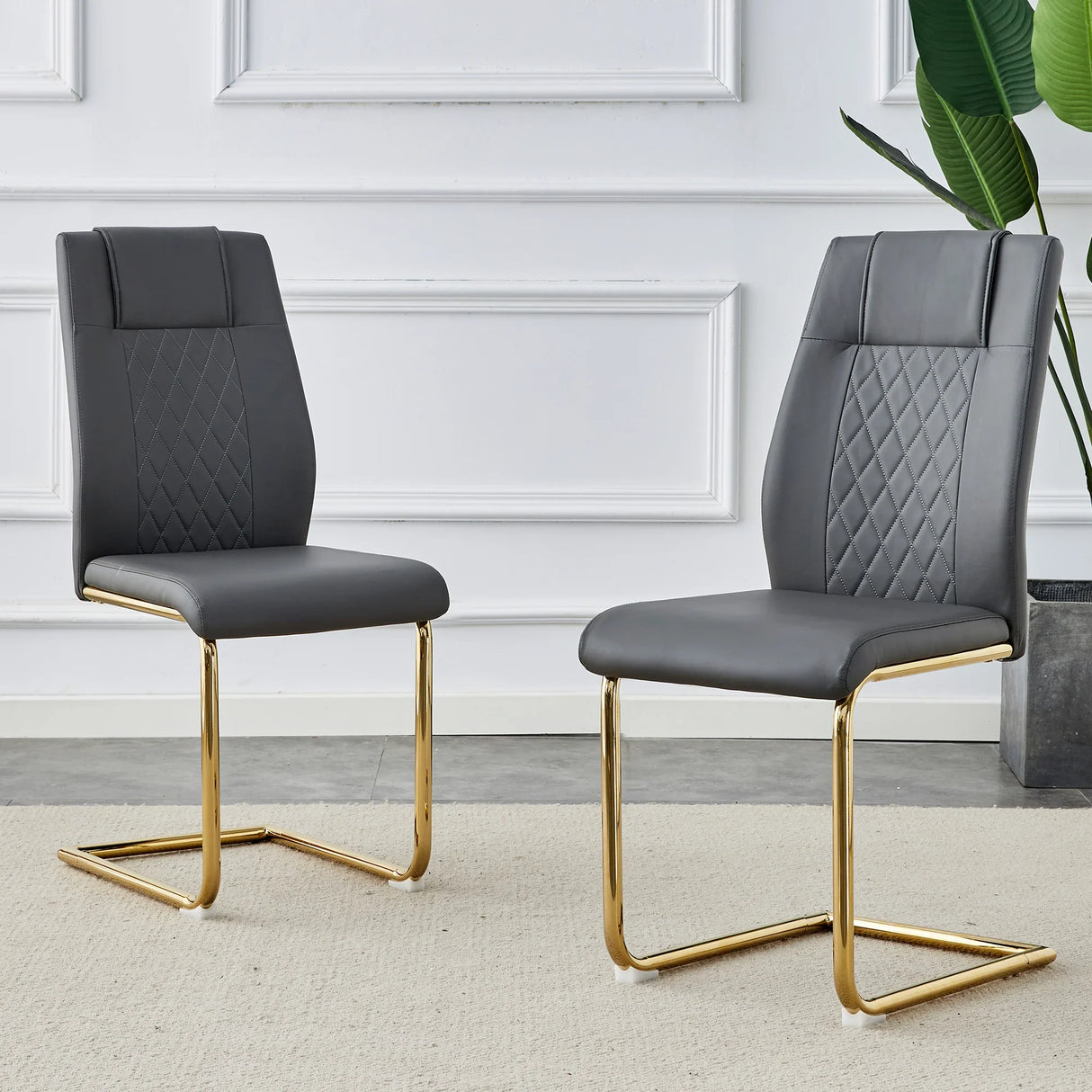 Gray Dining Chairs with Faux Leather & Diamond Stitching - Furniture Home Direct