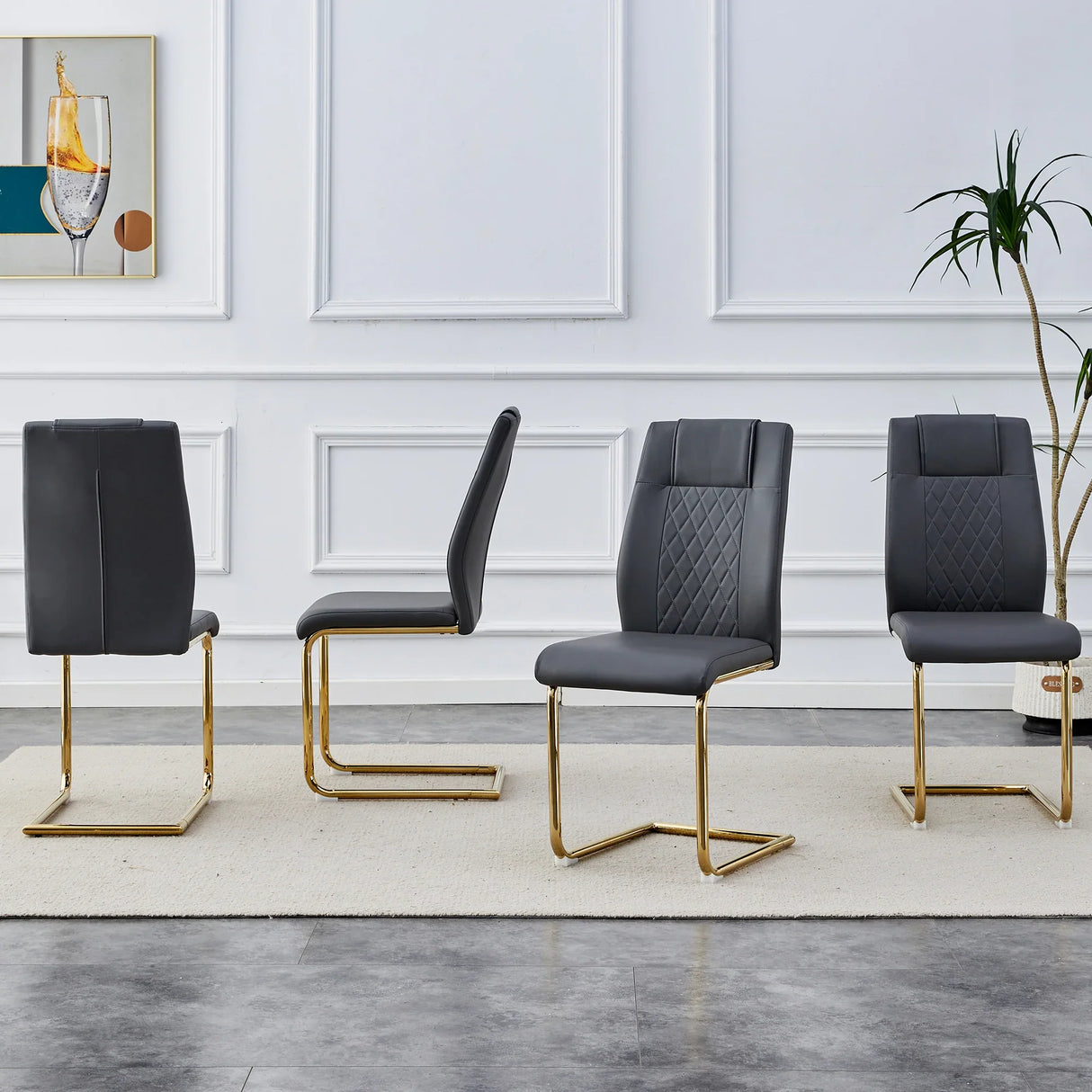 Gray Dining Chairs with Faux Leather & Diamond Stitching - Furniture Home Direct