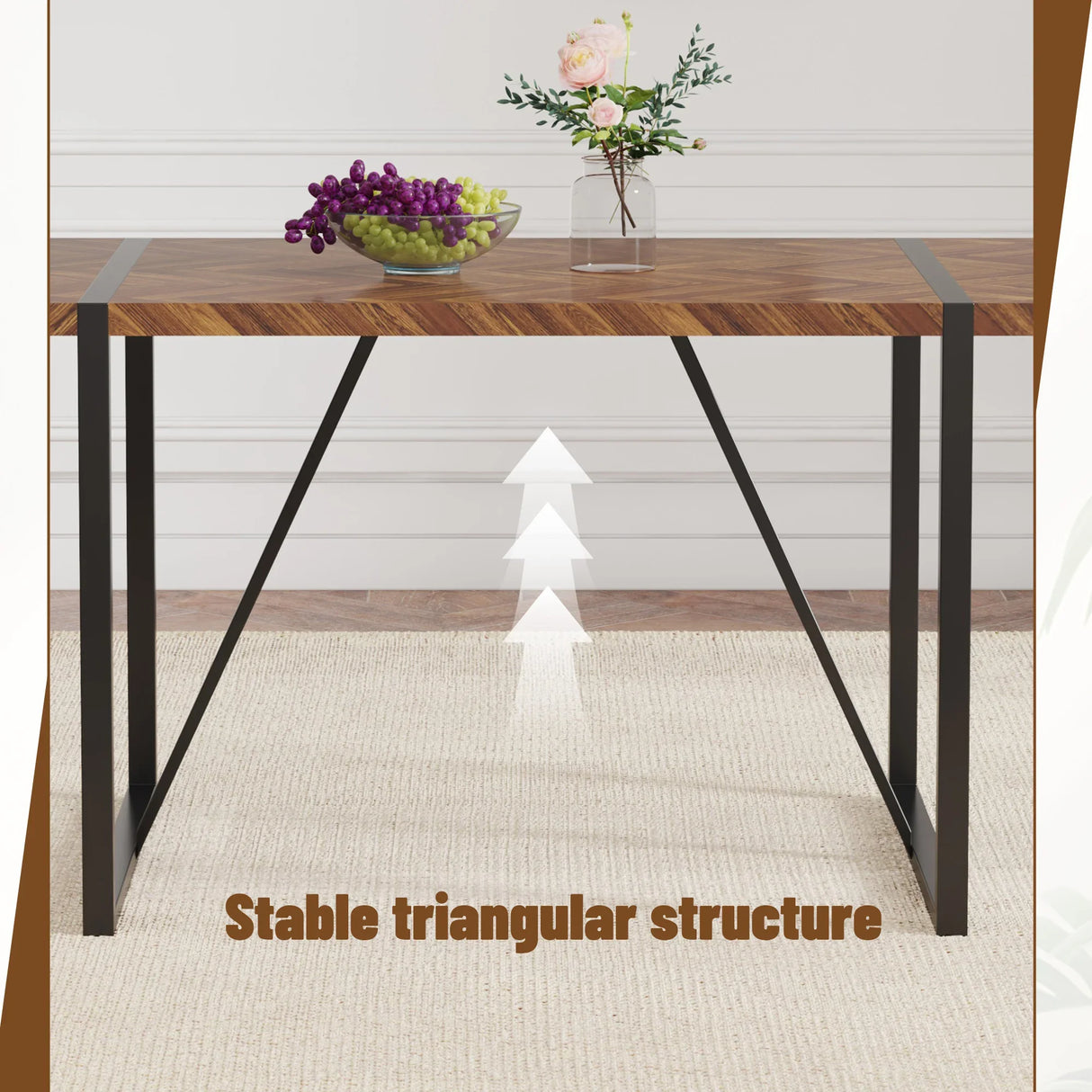 Dining Table Herringbone Wood Top And Metal Base Black - Furniture Home Direct