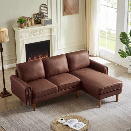 82.2" Suede Sofa with Left Facing Chaise, Brown - Furniture Home Direct