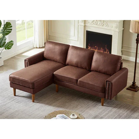 82.2" Suede Sofa with Left Facing Chaise, Brown - Furniture Home Direct