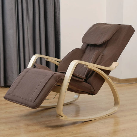 Comfortable Relax Rocking Chair With Full Massage Function Cotton Fabric Air Pressure - Brown - Furniture Home Direct