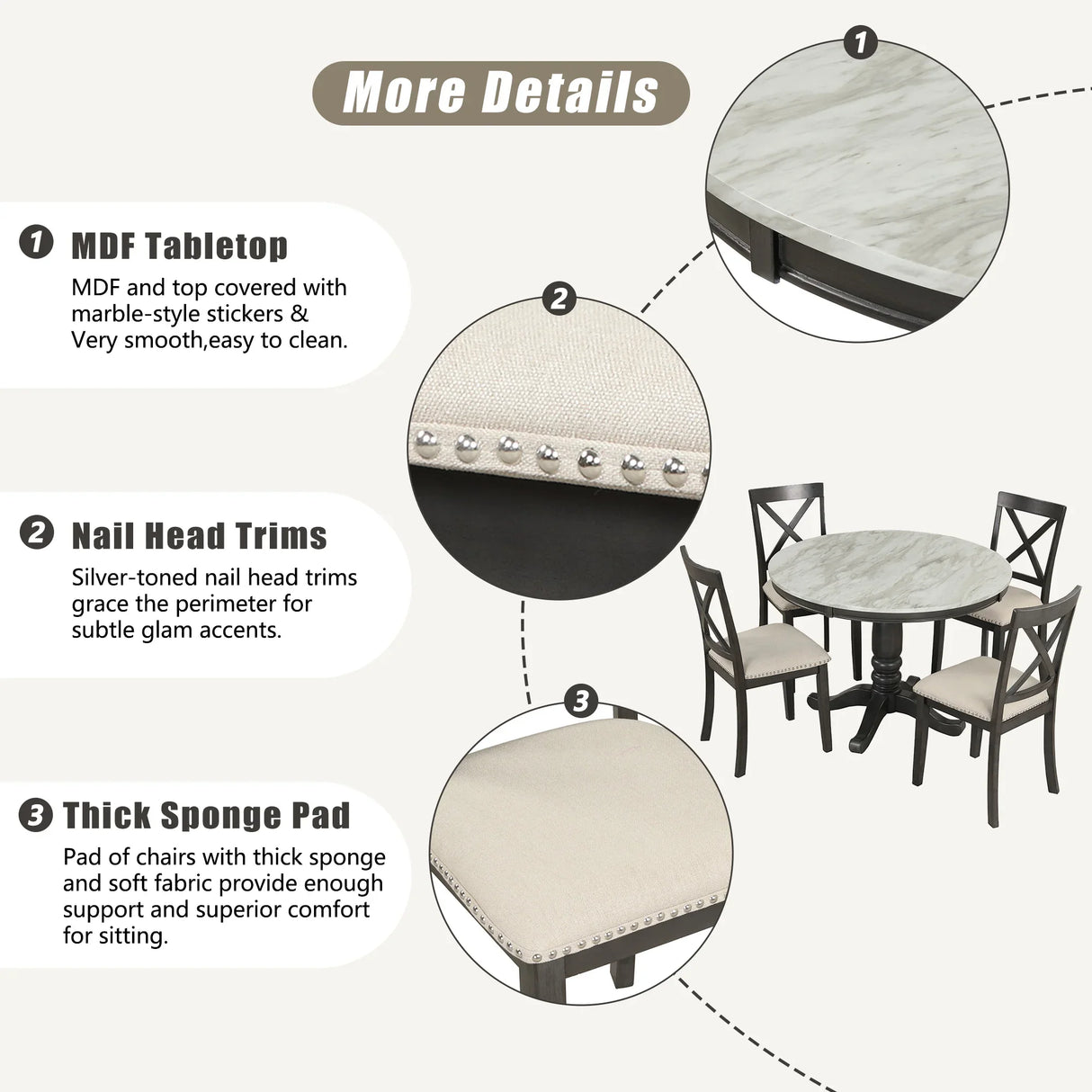 Dining Set Marble Table With Upholstered Chairs Gray - Furniture Home Direct