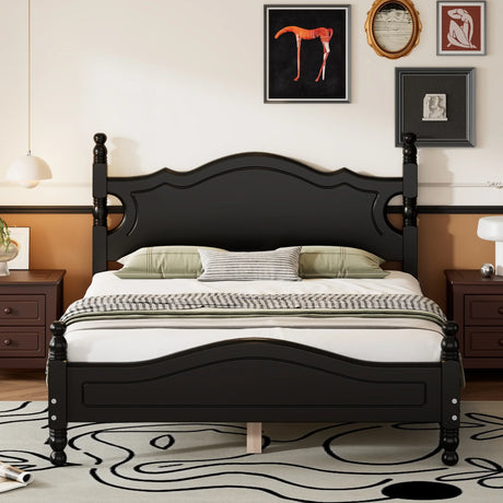 Platform Bed Full Size Wood Frame With Slat Support Black - Furniture Home Direct