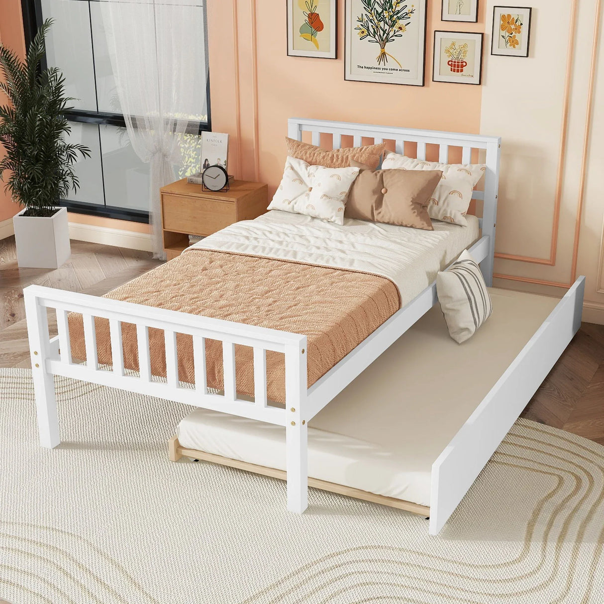 Twin Bed With Trundle, Platform Bed Frame With Headboard And Footboard, For Bedroom Small Living Space, No Box Spring Needed - Furniture Home Direct