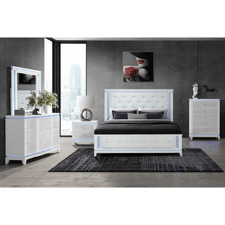 King Bedroom Set Modern Rubberwood Solid Wood Finish White - Furniture Home Direct