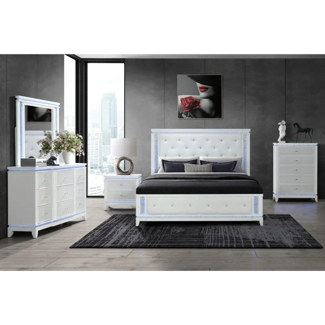 Full Bed Set Modern Wood Bedroom Elegant Five Piece White - Furniture Home Direct