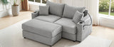 Modern Style Loveseat With Storage, Ottoman, Two USB Ports, Two Cup Holders and Phone Holder - Gray - Furniture Home Direct
