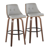 Gianna - Mid-Century Modern Fixed Height Barstool & Swivel With Round Footrest (Set of 2) - Walnut / Light Gray - Furniture Home Direct