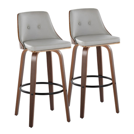 Gianna - Mid-Century Modern Fixed Height Barstool & Swivel With Round Footrest (Set of 2) - Walnut / Light Gray - Furniture Home Direct