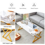 Coffee Table Marble Pattern Rectangular Gold Frame White - Furniture Home Direct