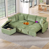 Convertible Sofa Bed Sectional Sofa Sleeper L-Shaped Sofa With A Storage Ottoman, Two Pillows, Two Power Sockets And Two USB Ports For Living Room - Furniture Home Direct