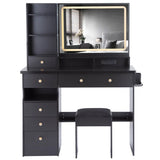 Vanity Desk With Cushioned Stool And Mirror Set Black - Furniture Home Direct