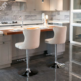Bar Stool Set Swivel Tufted Velvet Chrome Base Khaki - Furniture Home Direct