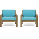 Antoine - Outdoor Acacia Wood Club Chairs With Cushions, (Set of 2)