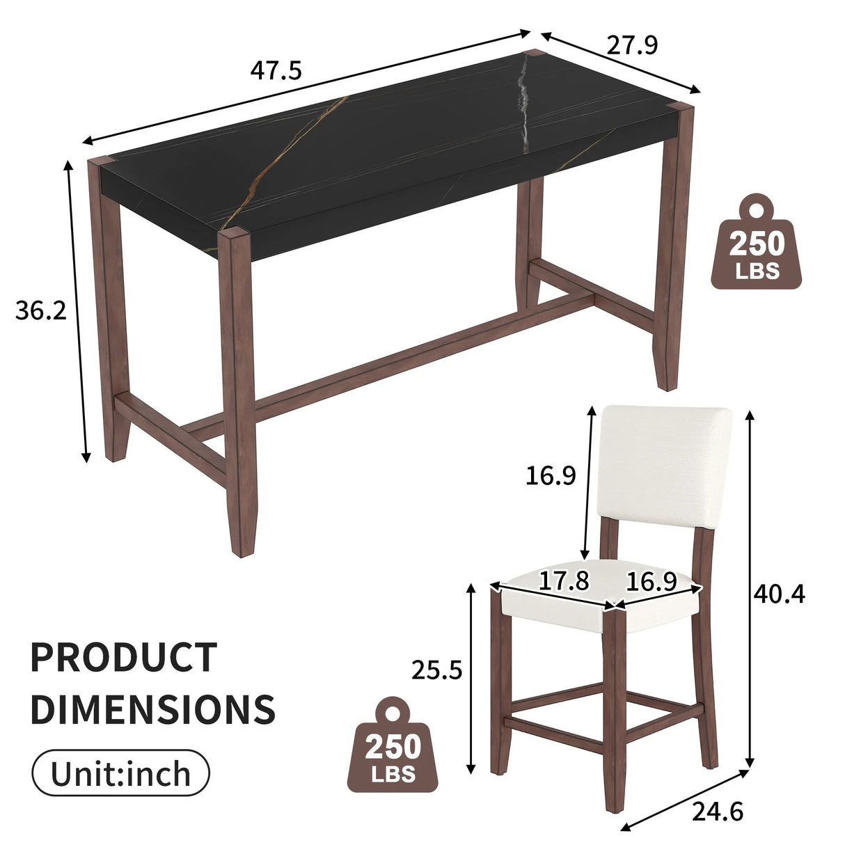5 Piece Counter Height Dining Set, Bar Table With 4 Upholstered Chairs - Furniture Home Direct