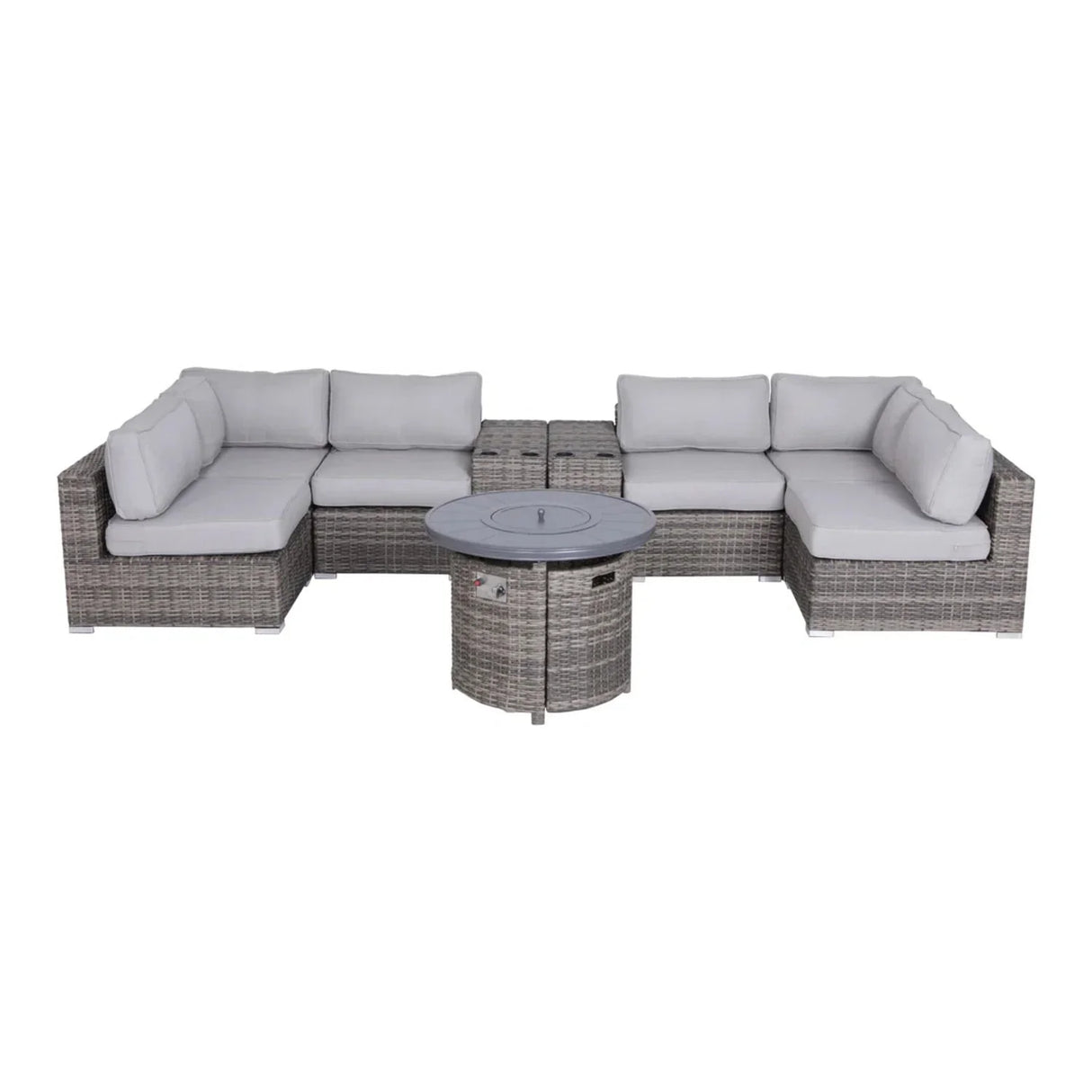 Wicker Outdoor Lounge Set With Cushions And Fire Pit - Furniture Home Direct